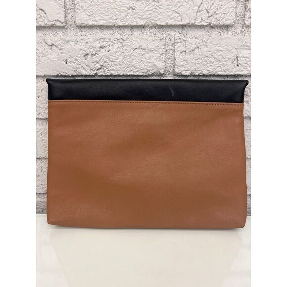 Express Women Colorblock Brown Black Beige Envelope Clutch Purse - Picture 2 of 6